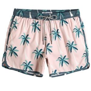 Vibrant Pink and Green Board Shorts with Elastic Waist